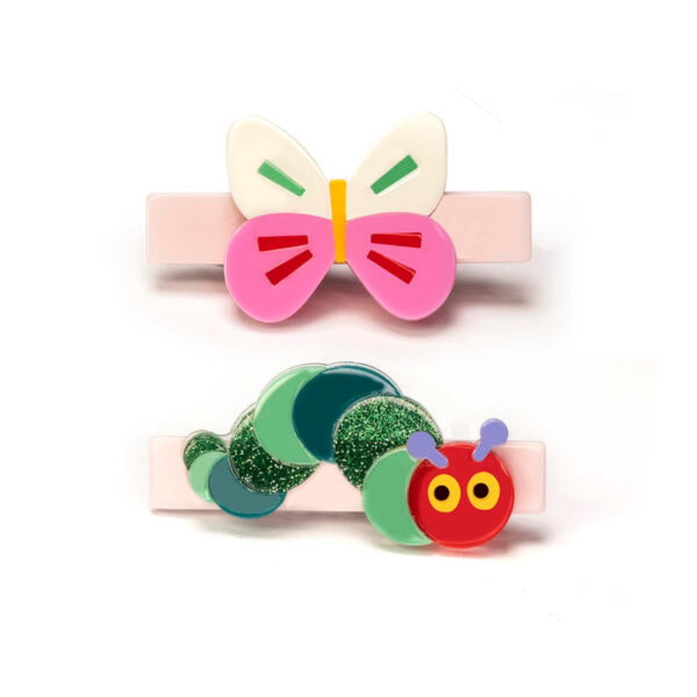 Two colorful hair clips on a white background