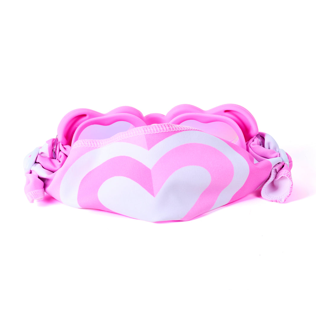 Pink and white heart-patterned belt on a white background