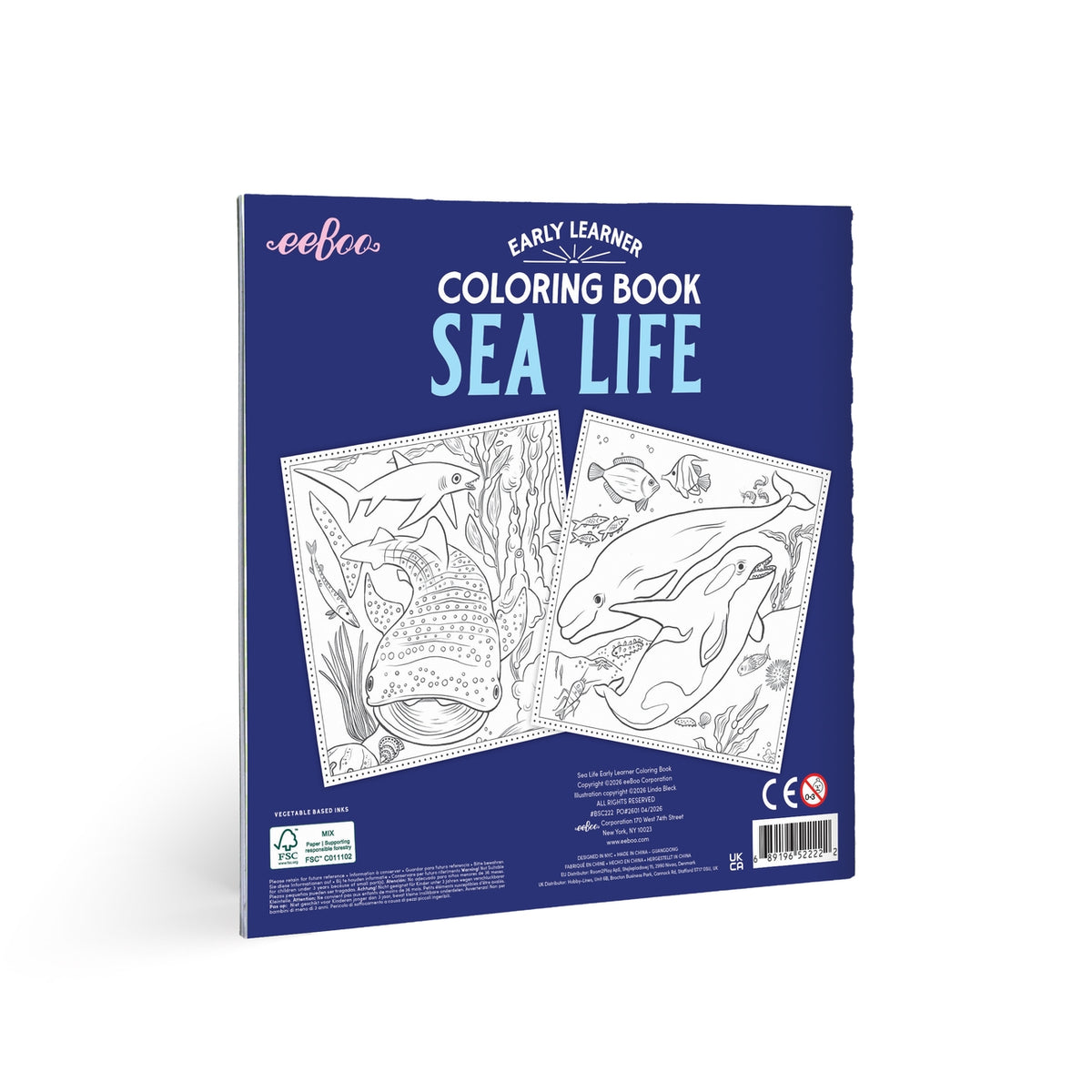 Coloring book for early learners with sea life theme on a blue background
