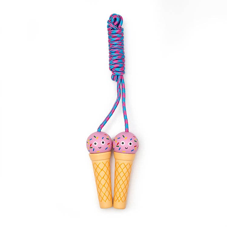 Toy jump rope with ice cream cone handles on a white background