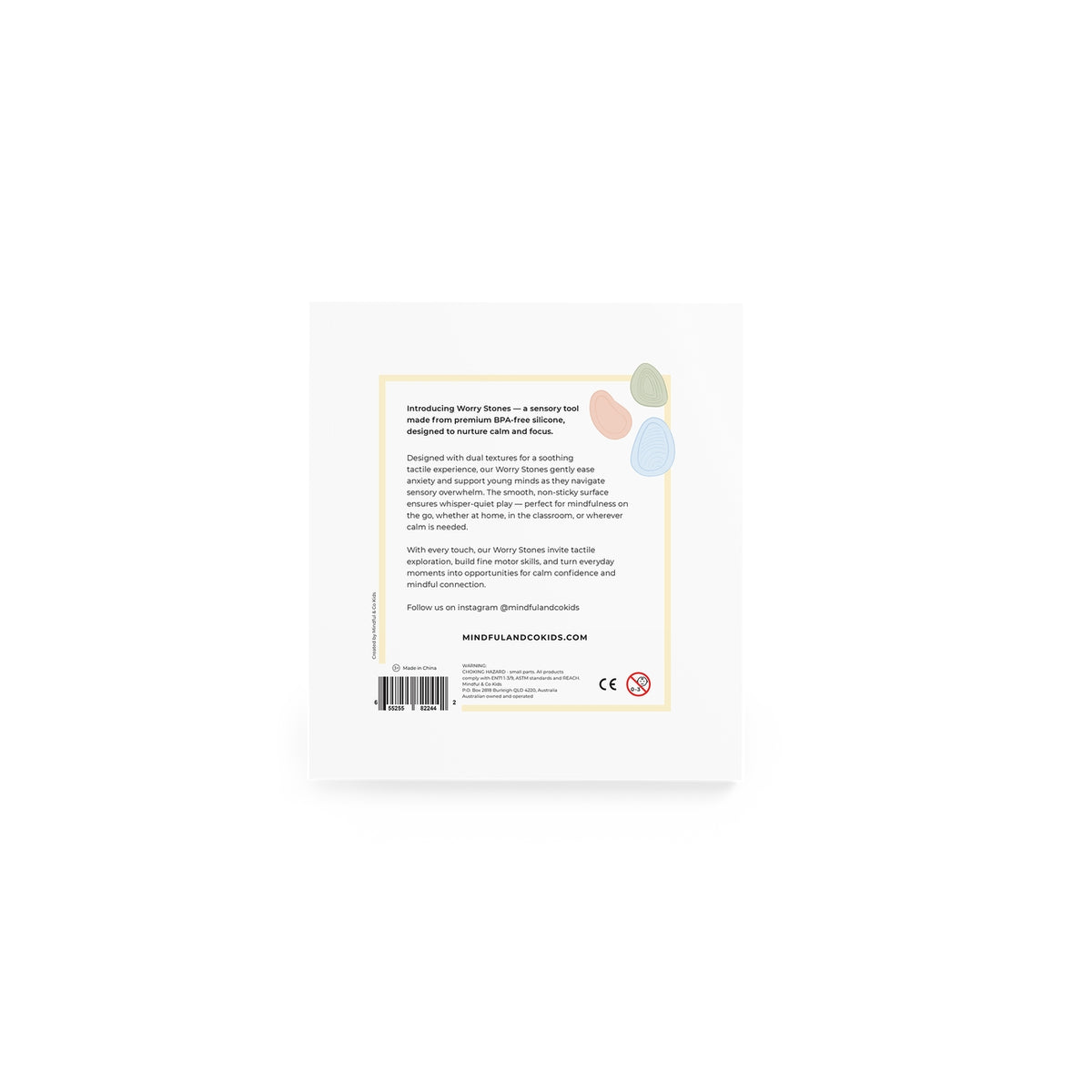 Product packaging with text and color swatches on a white background
