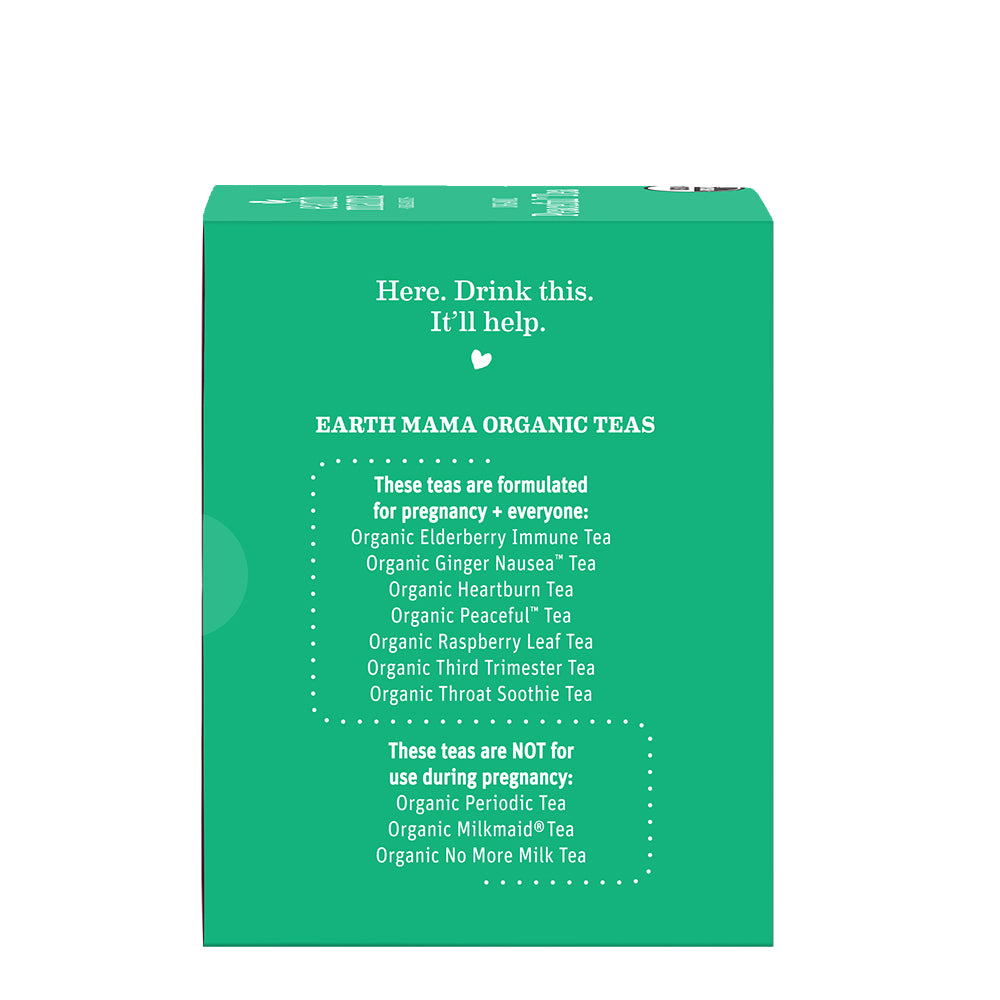 Green packaging of Earth Mama Organic Teas with text on a white background