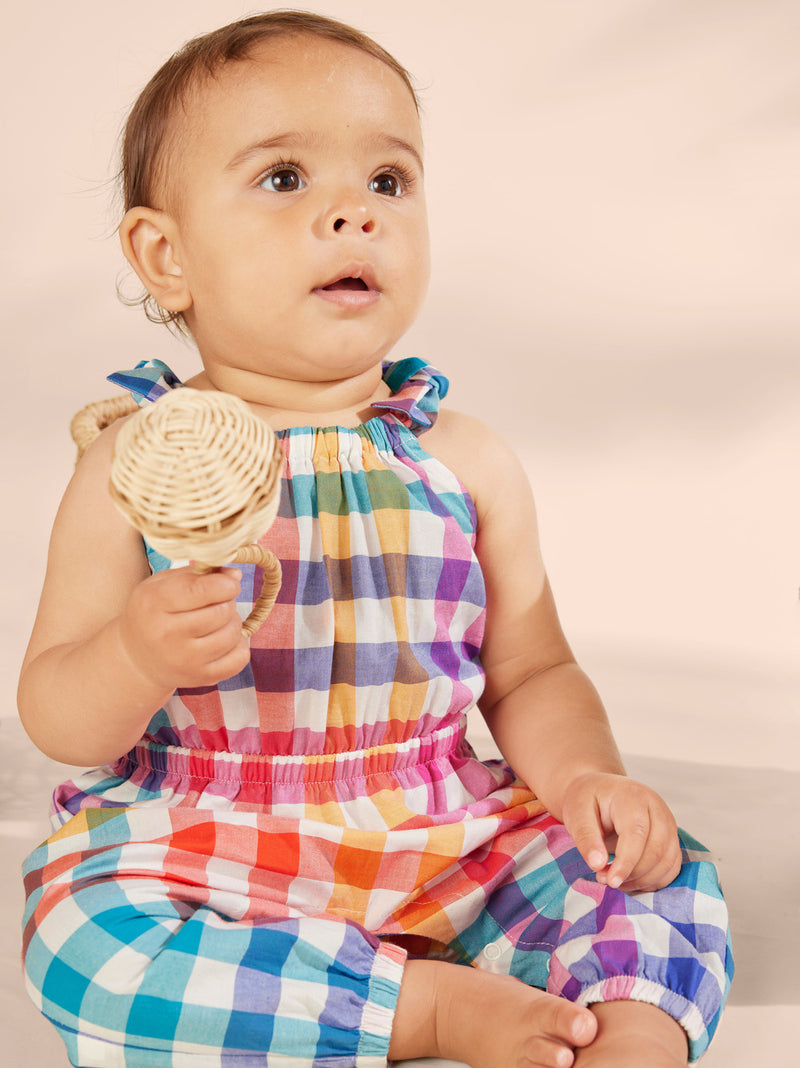 Tie Shoulder Baby Romper - Malindi Plaid by Tea Collection FINAL SALE