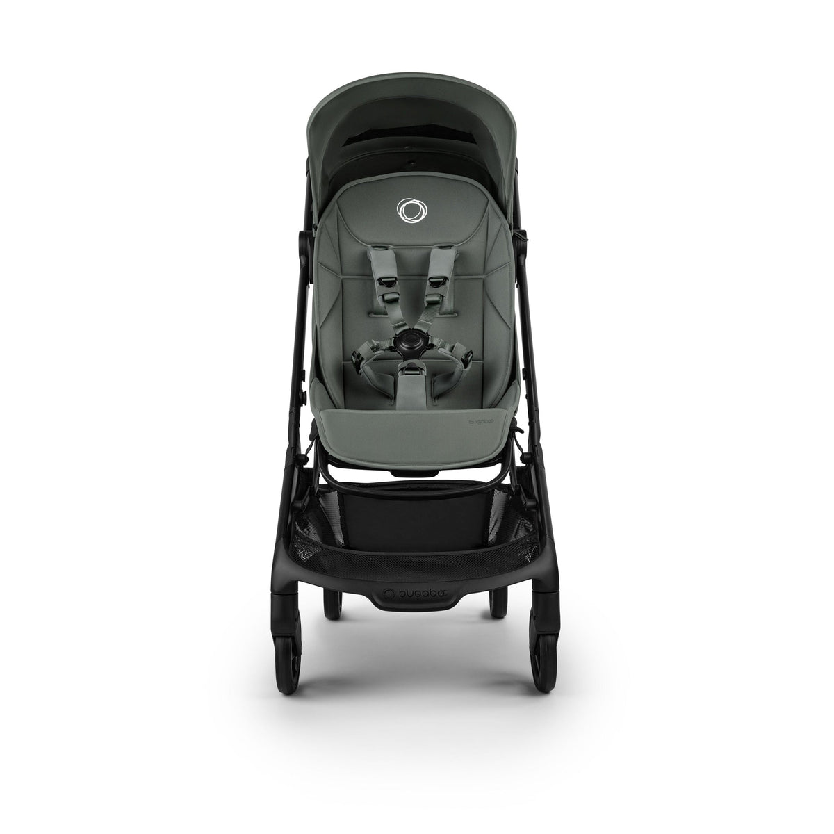 Gray baby stroller on a white background