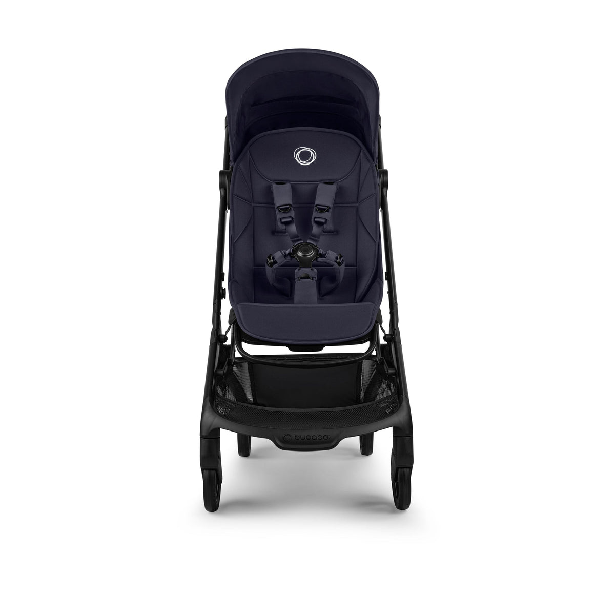 Navy blue stroller on a white background