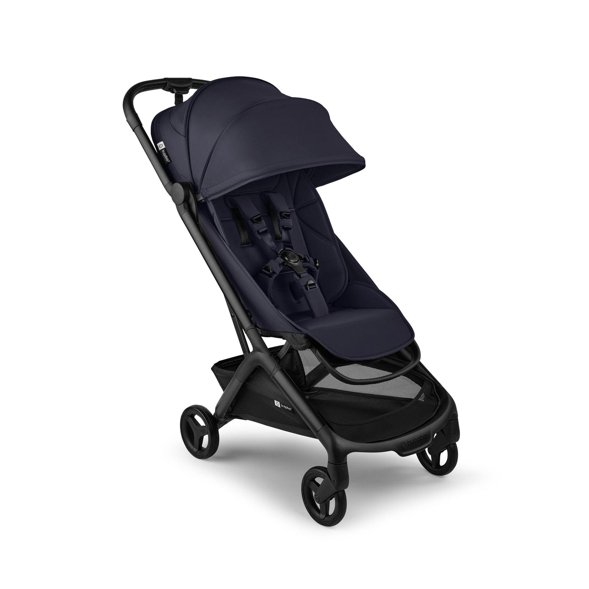 Navy blue stroller on a white background
