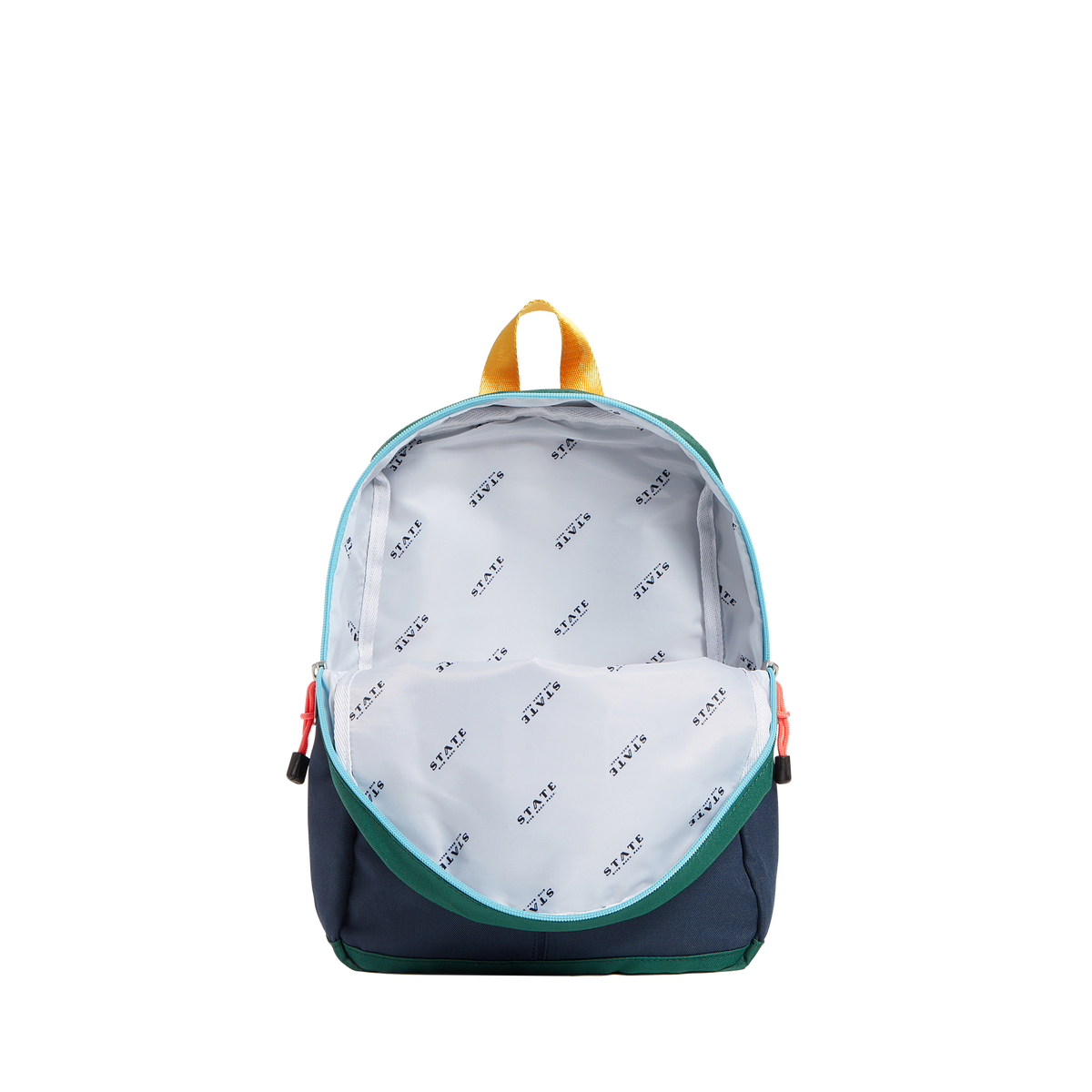 Backpack with colorful straps on a white background