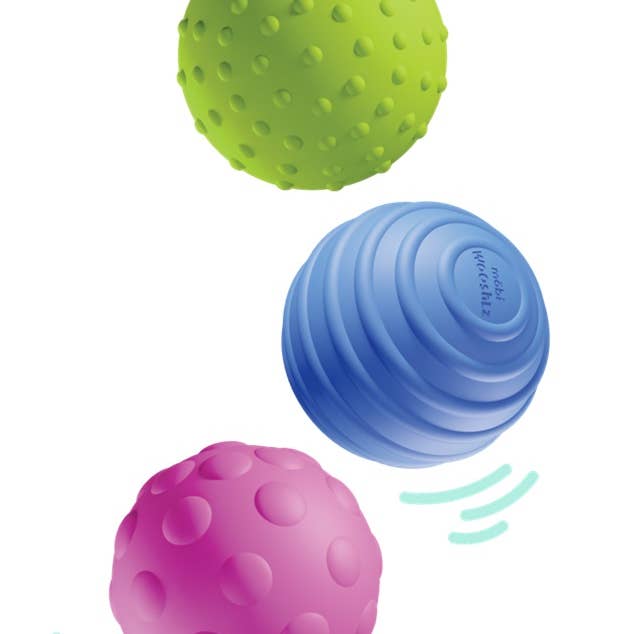 Three colorful textured balls on a white background