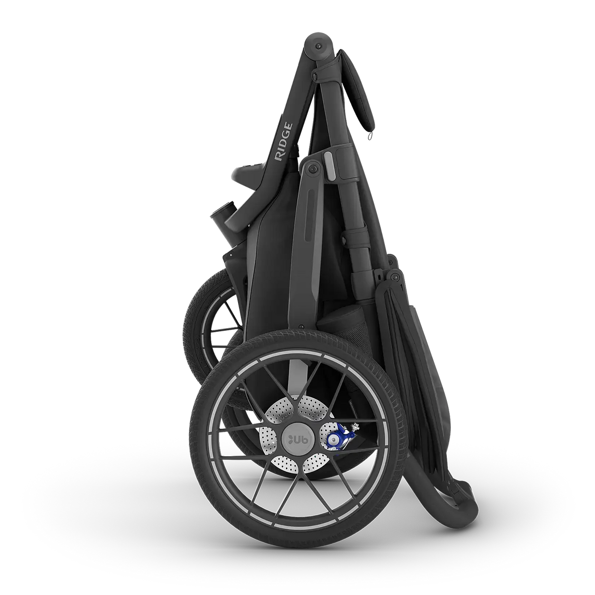 Black stroller with 'Ruck' branding on a white background