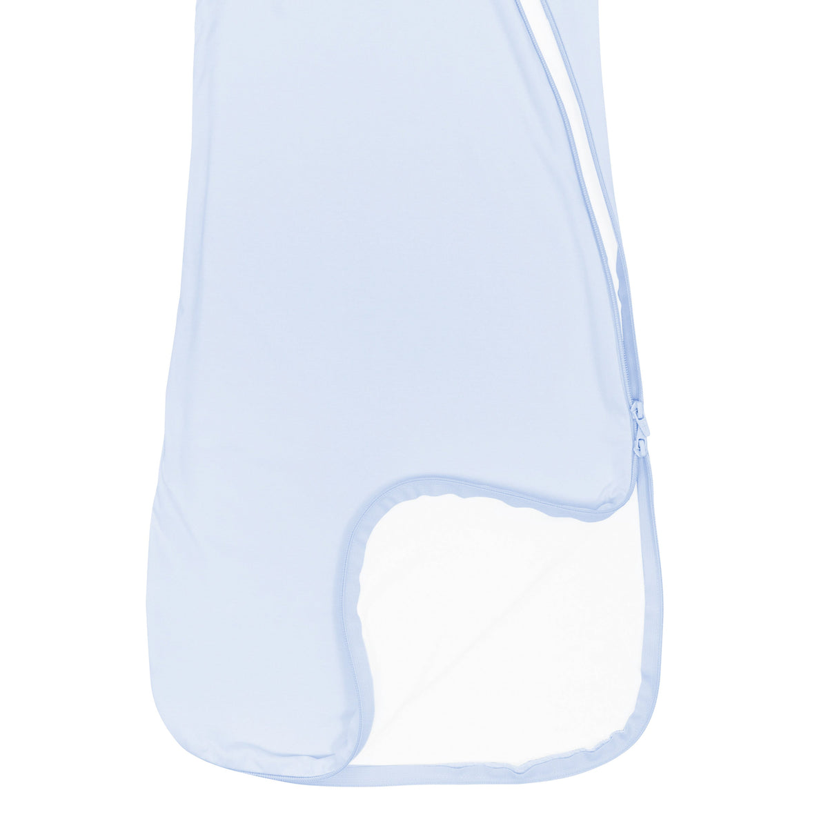 Light blue baby romper with a zipper on a white background