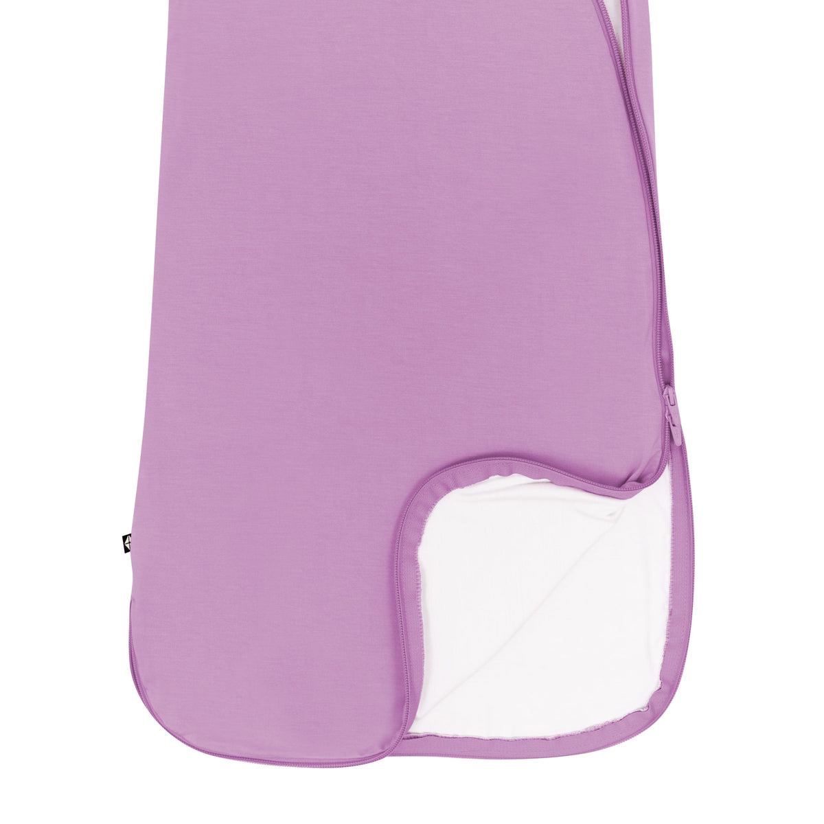 Purple baby bouncer seat cover with a white interior on a white background