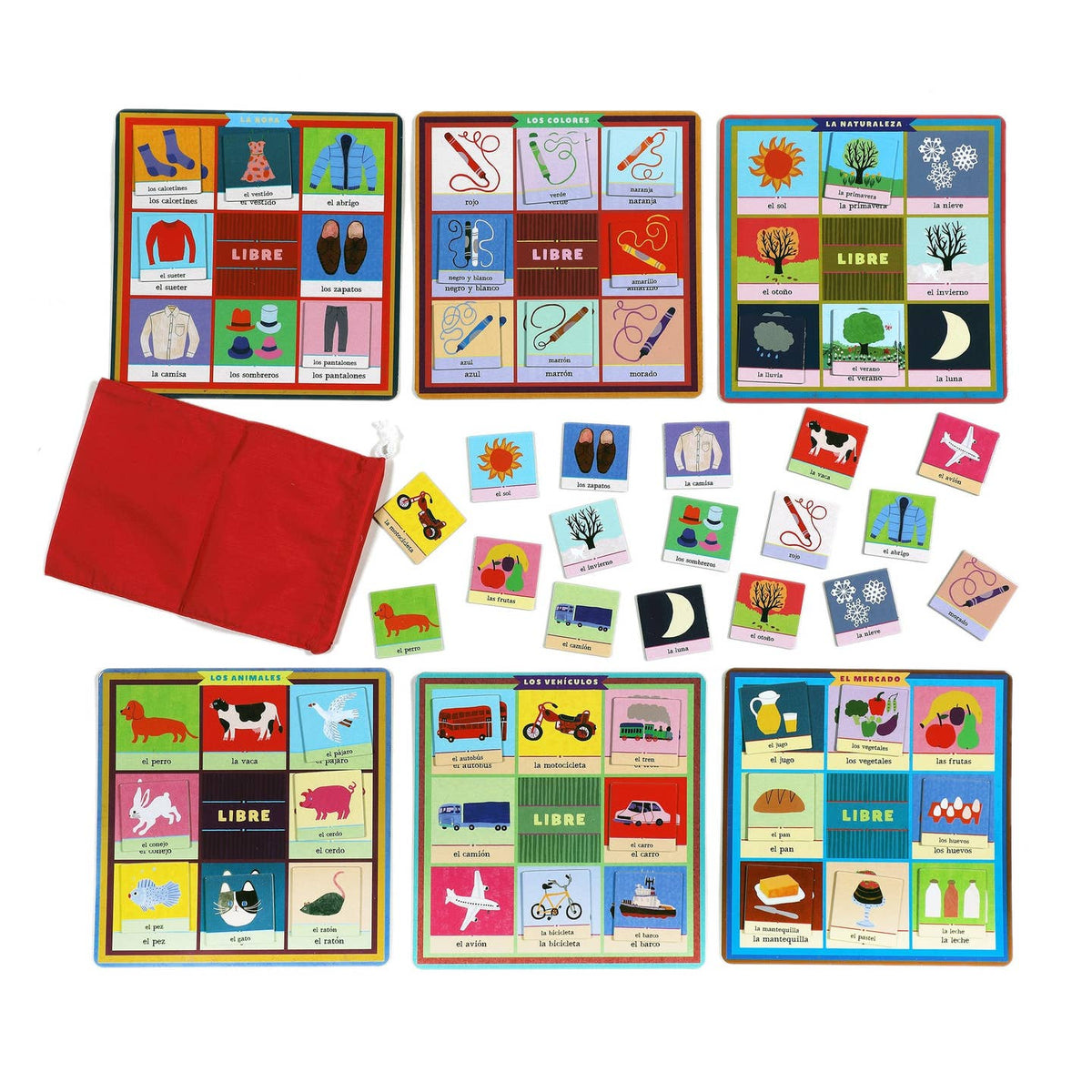 Educational children's flashcards with colorful illustrations on a white background