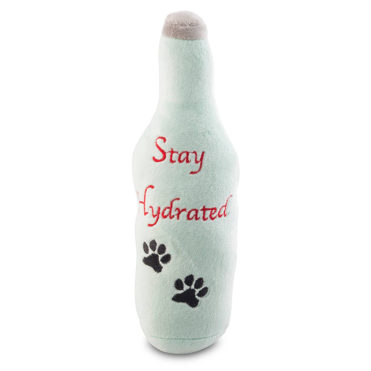 Mint green water bottle with 'Stay Hydrated' text and paw prints on a white background