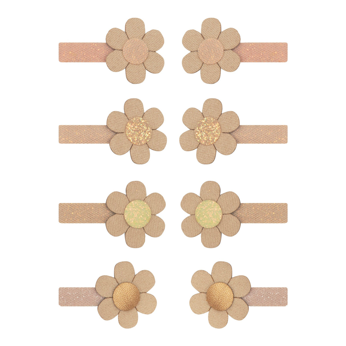 Set of six floral headbands with beige flowers on a white background