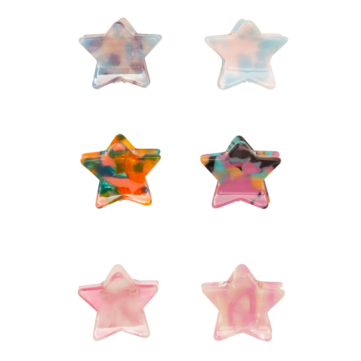 Set of colorful star-shaped objects on a white background