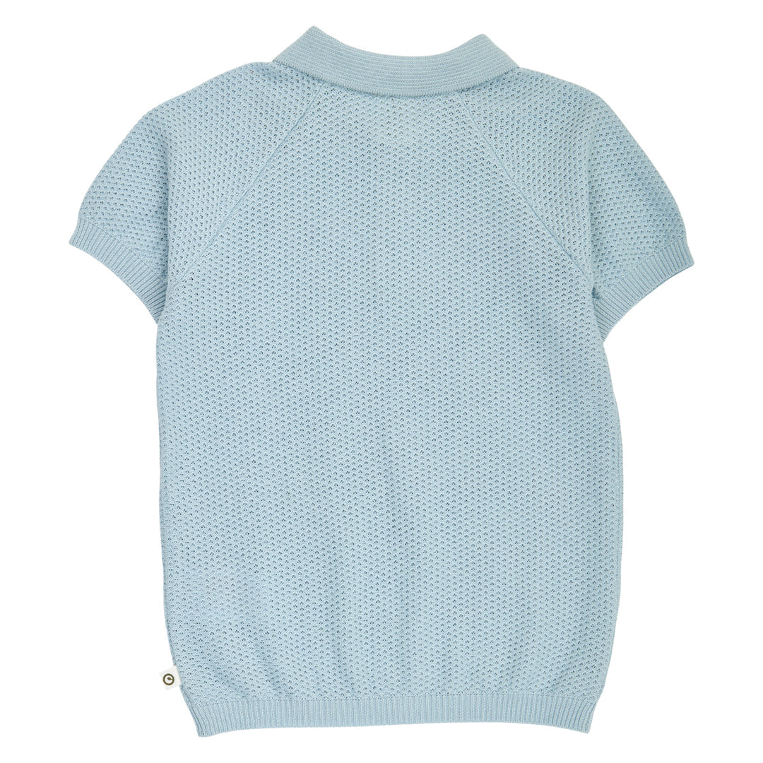 Light blue textured polo shirt on a white background