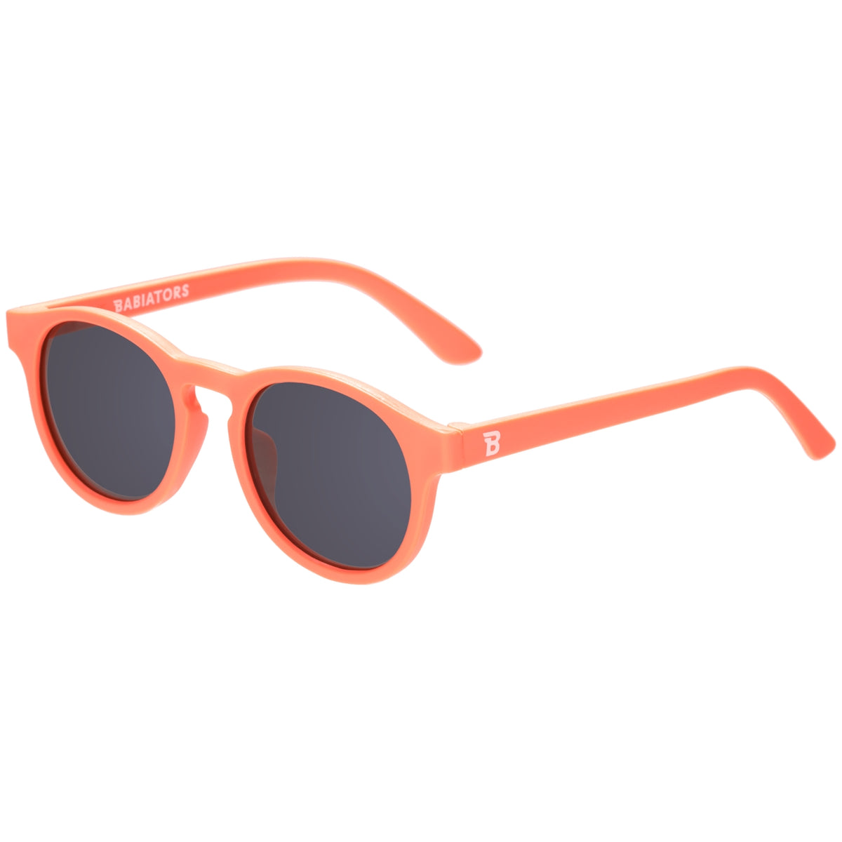 Orange sunglasses with dark lenses on a white background
