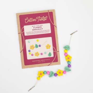 Cotton Twist flower bracelet kit with colorful beads and packaging on a white background