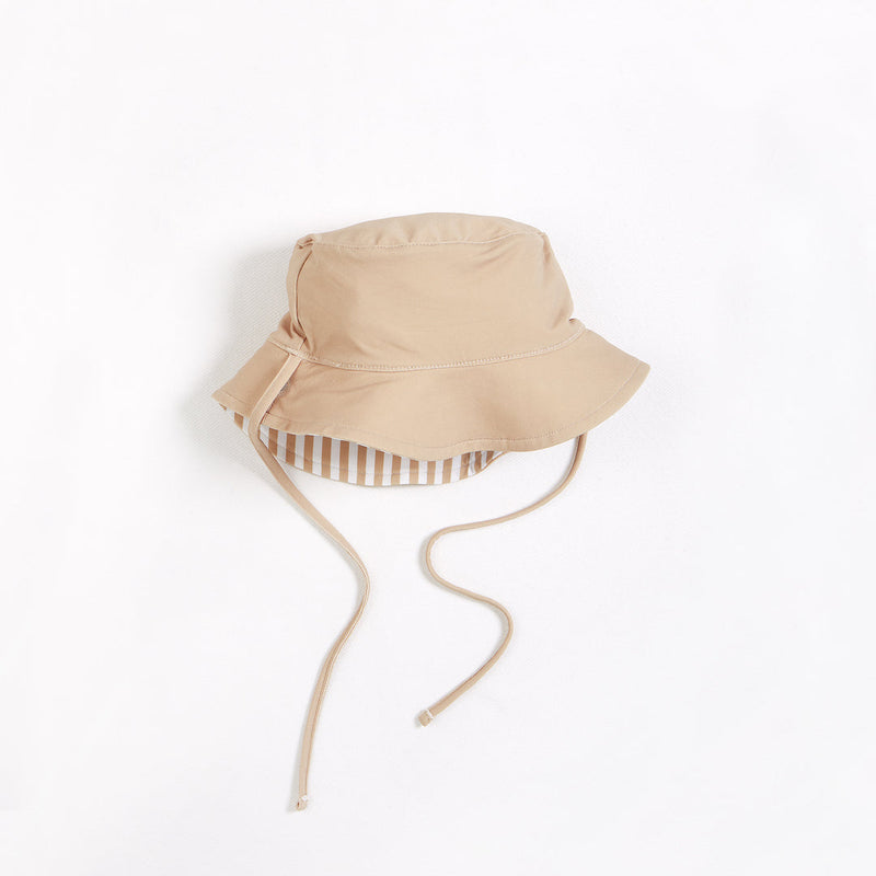 Reversible Sun Hat - Taupe Stripe by Petit Lem
