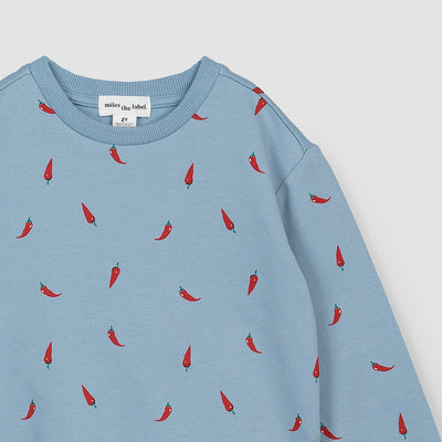 Terry Sweatshirt - Hot Pepper Print on Light Azul by miles the label.