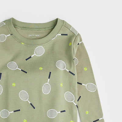 Pajama Set - Tennis Print on Lawn Green by Petit Lem