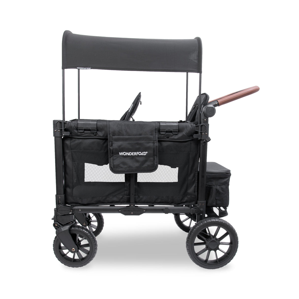 Black WonderFold stroller wagon on a white background