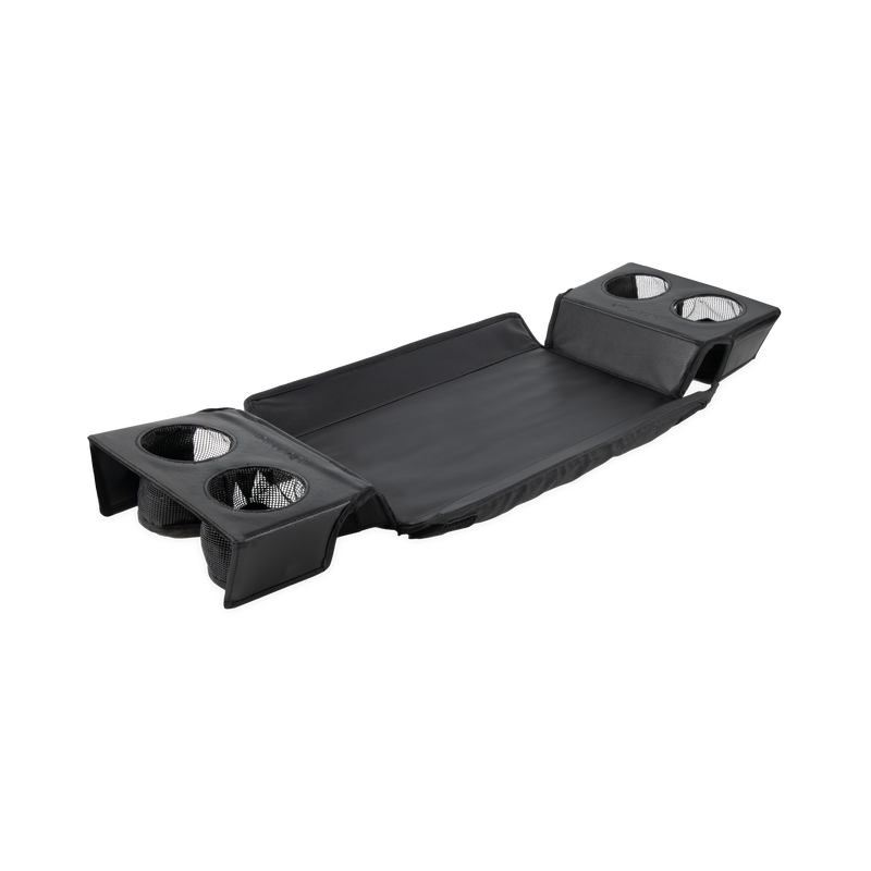 Black car roof rack with cup holders on a white background