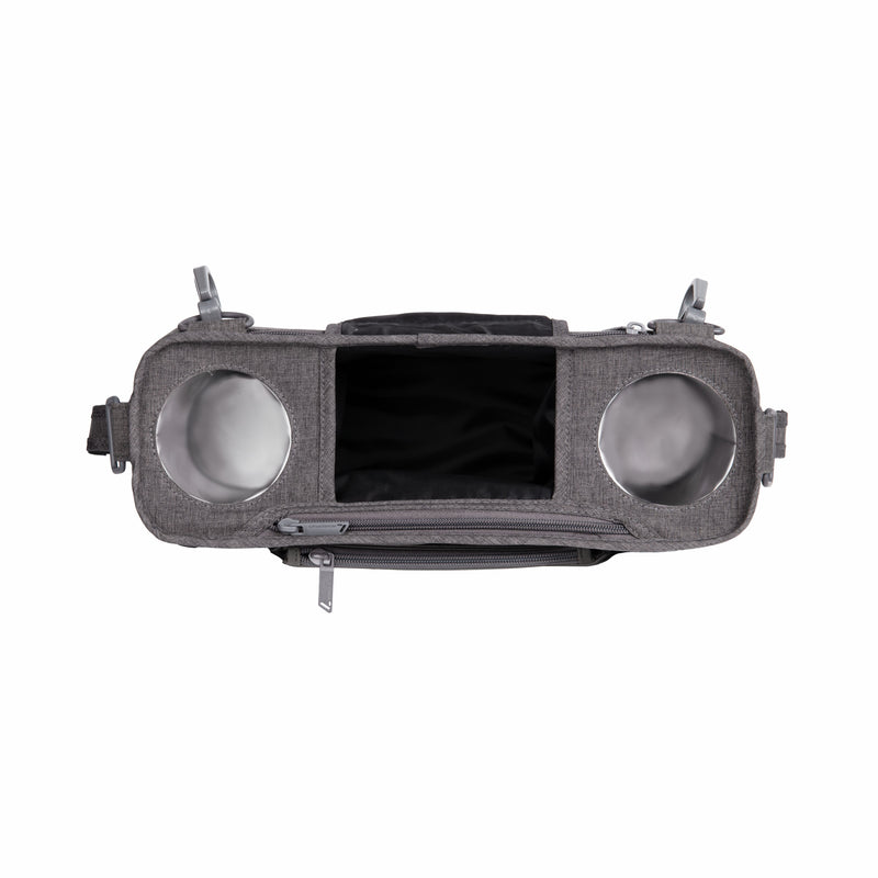 Gray electronic device with a screen and circular components on a white background