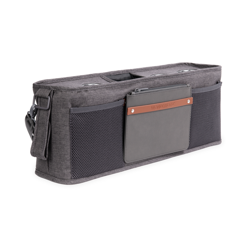 Gray car organizer with multiple pockets on a white background