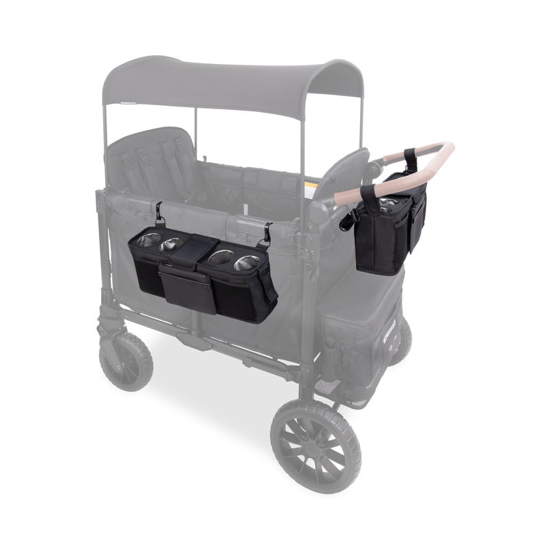 Gray wagon with black storage bags on a white background