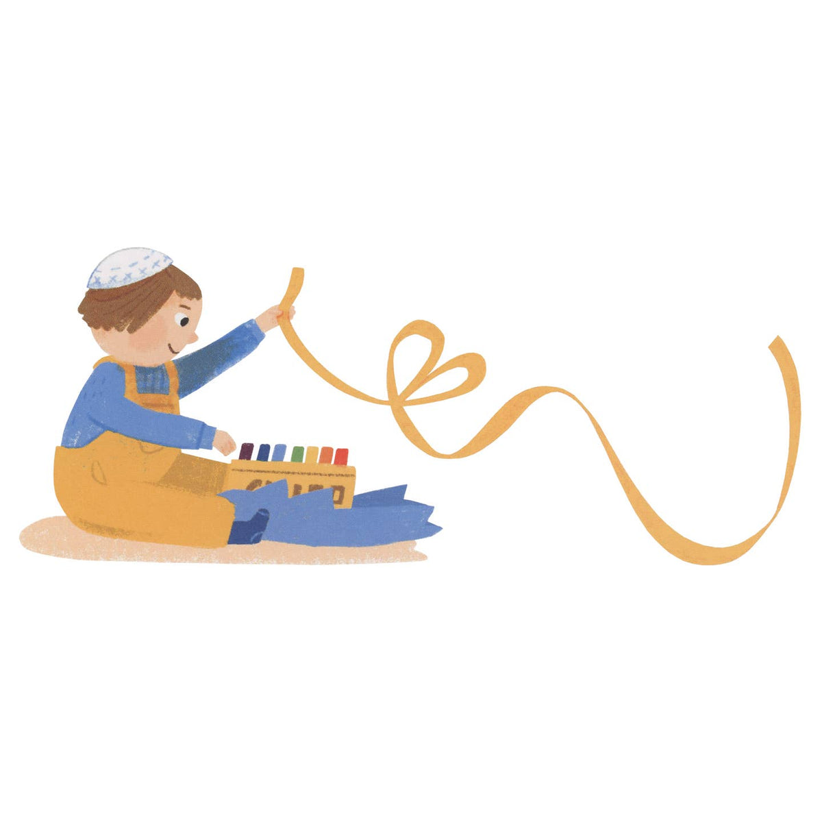 Illustration of a child playing with colorful sand toys on a white background