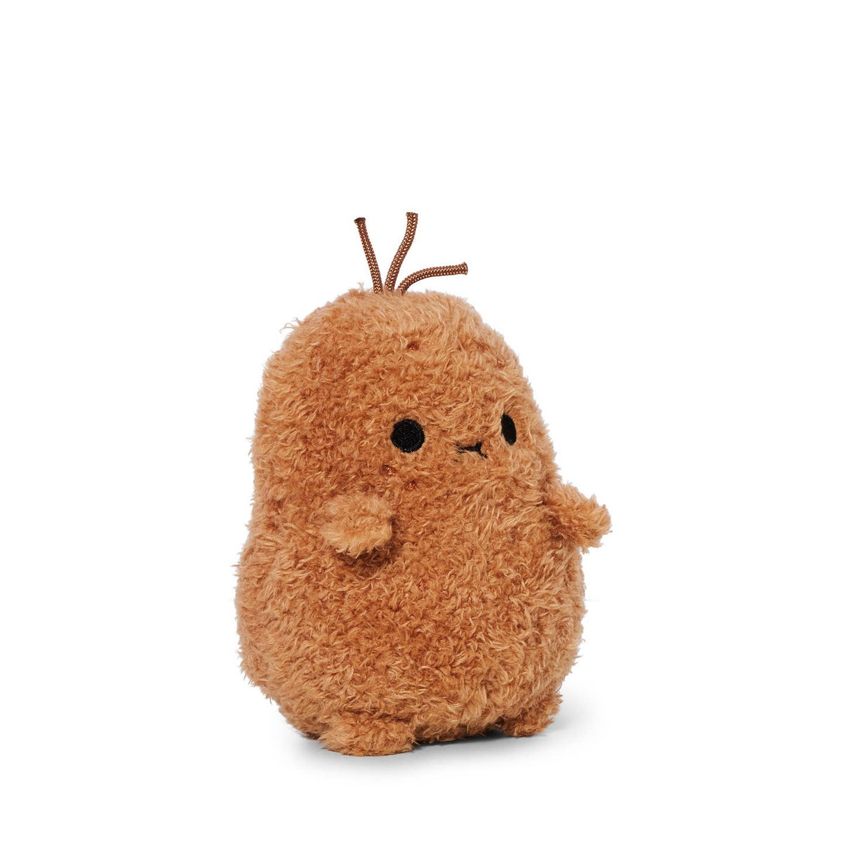 Brown plush toy resembling a carrot on a white background
