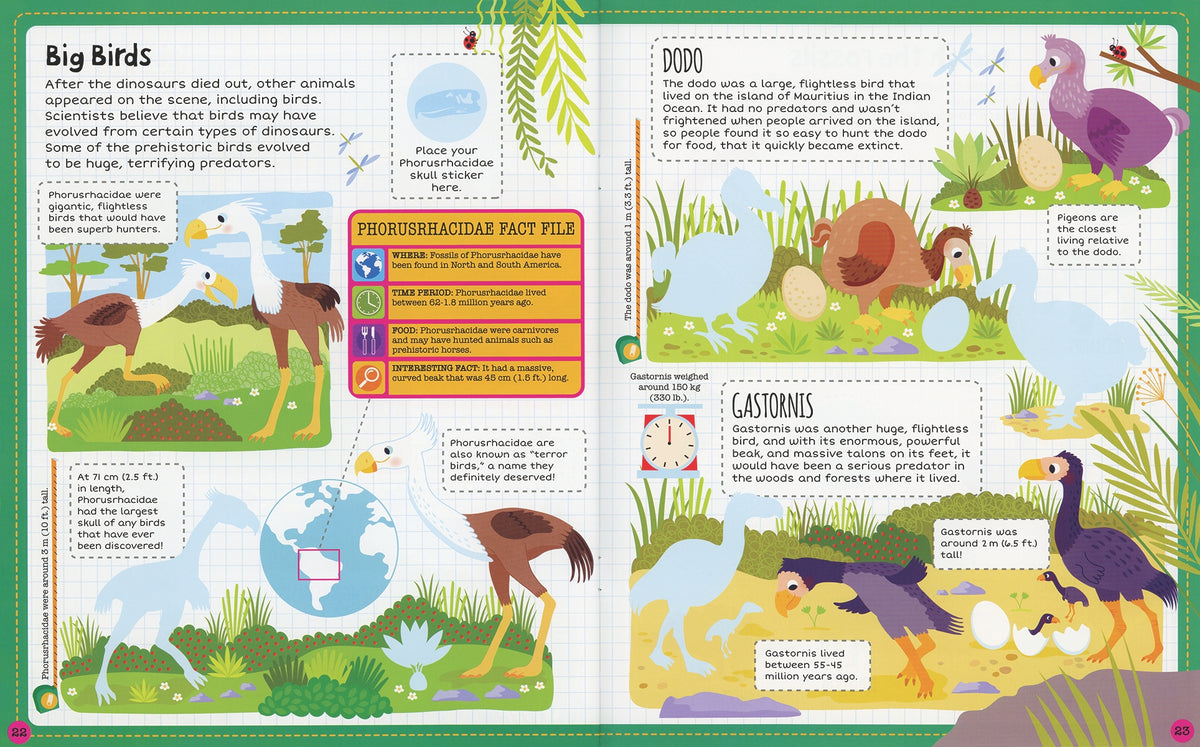 Educational children's book about prehistoric animals with illustrations and text.