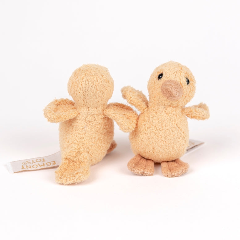 Two plush duck toys on a white background with a visible brand tag.