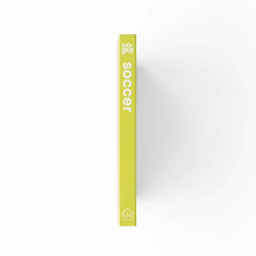 Yellow book titled 'Let's Go Soccer' on a white background