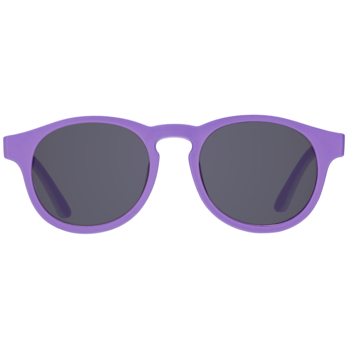 Purple sunglasses with dark lenses on a white background