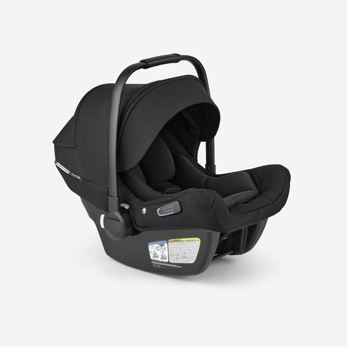 Black baby car seat on a white background