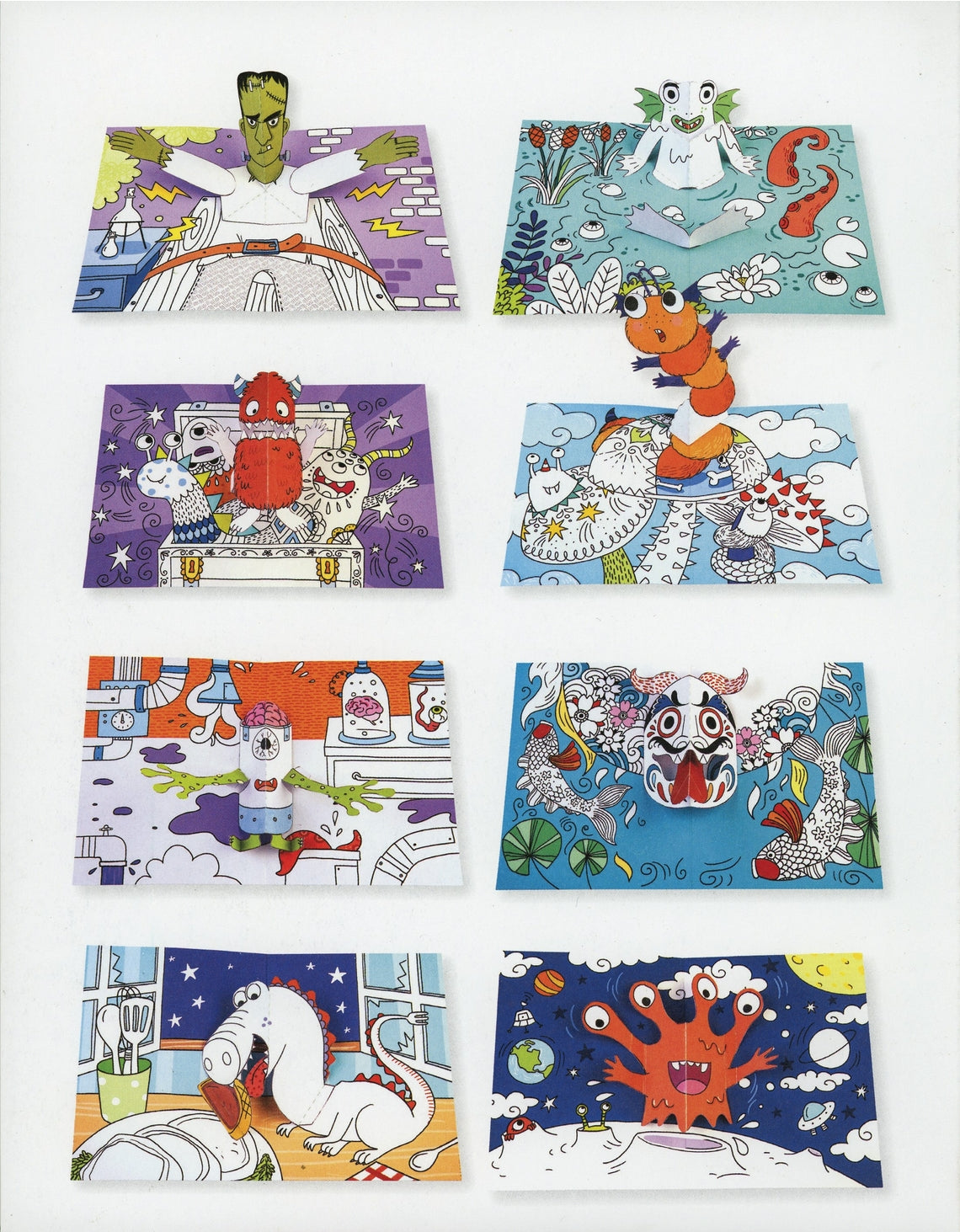Set of colorful children's illustrations on a white background