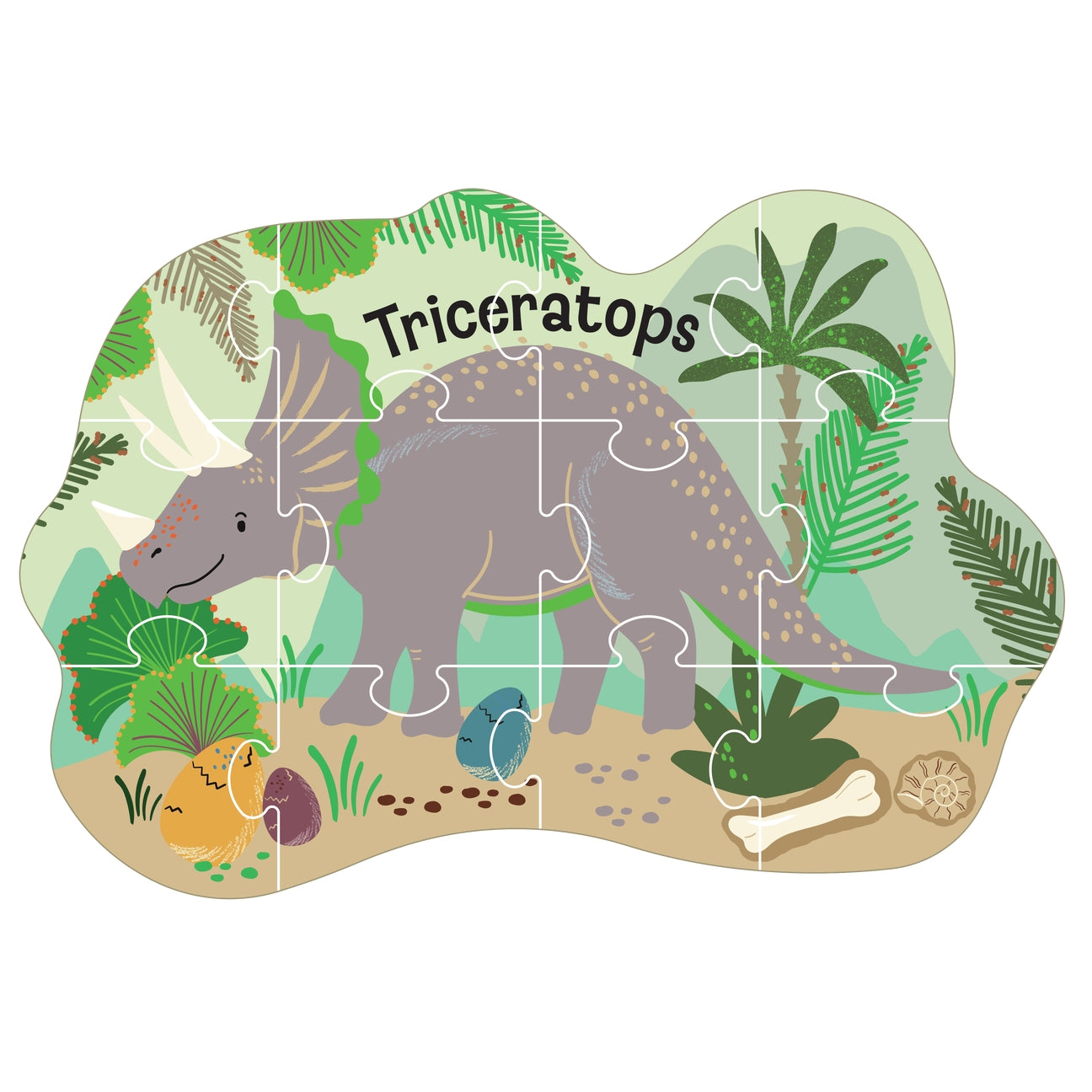 Triceratops puzzle with dinosaur design on a white background