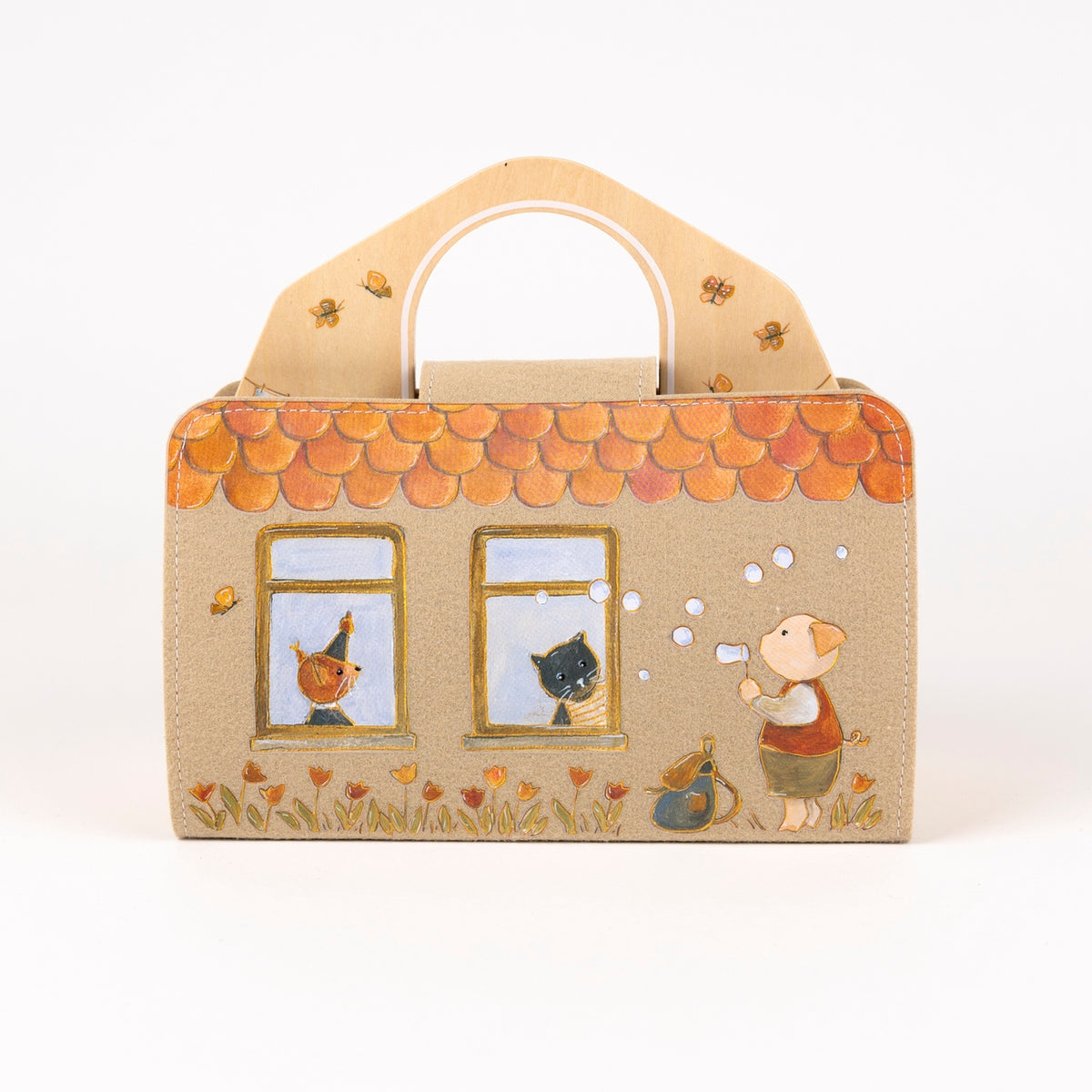 Handmade gift box with animal illustrations on a white background