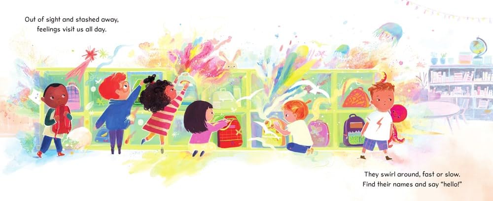 Illustration of children on a school bus with colorful design elements.