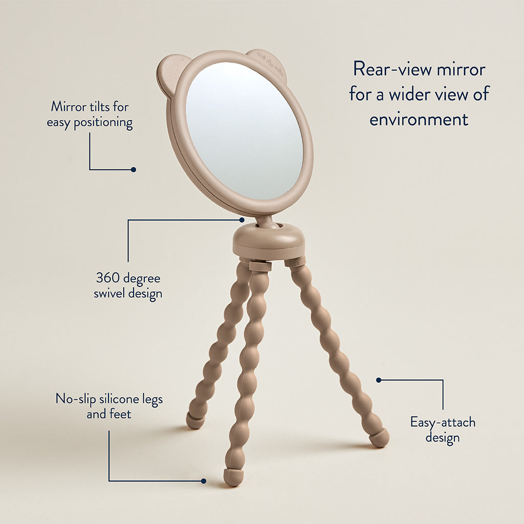 Rear-view mirror with a 360-degree swivel design on a beige background