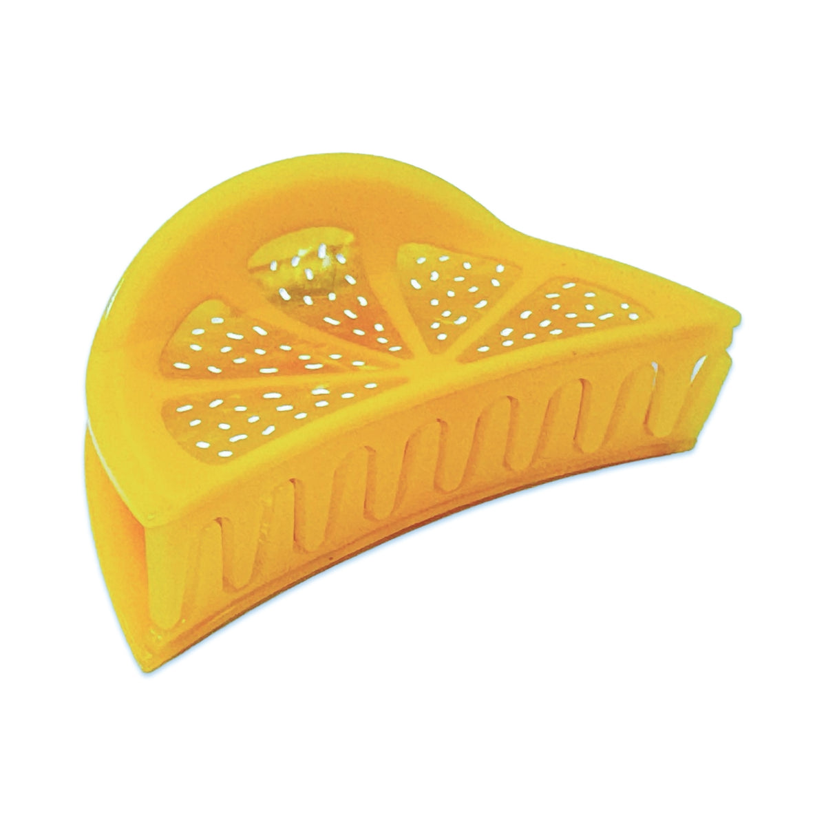 Yellow plastic lemon squeezer on a white background