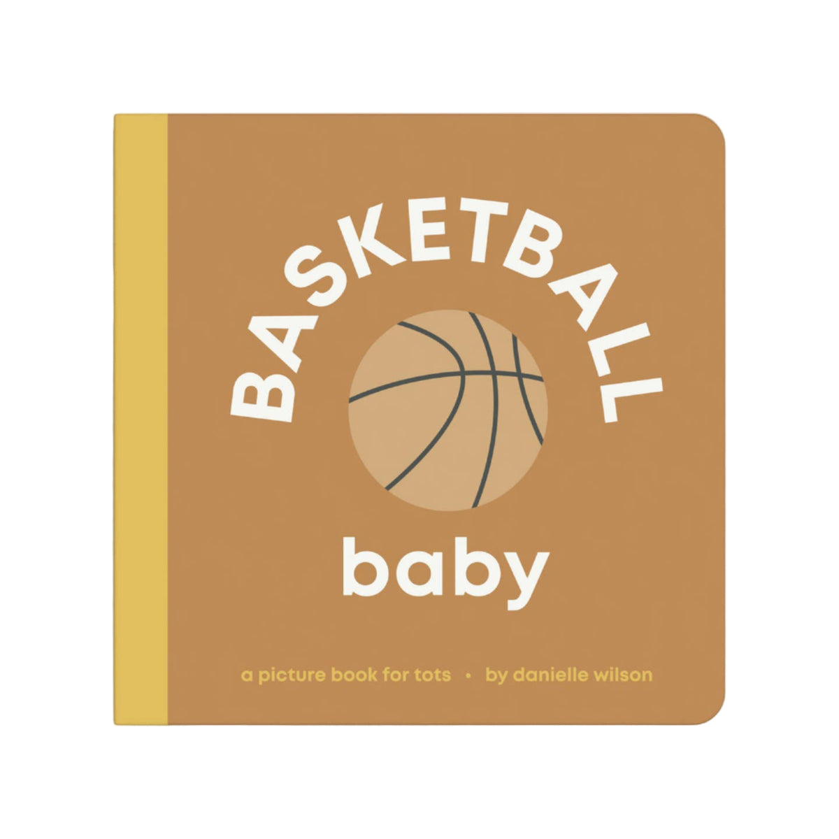 Book titled 'Basketball Baby' with a basketball illustration on a brown background
