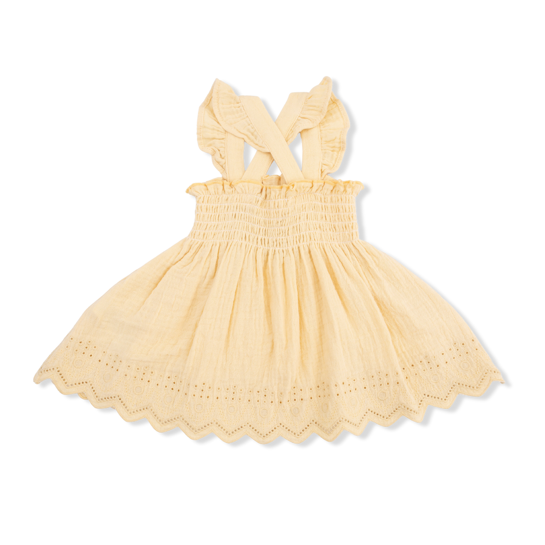 Yellow dress with bow straps on a white background