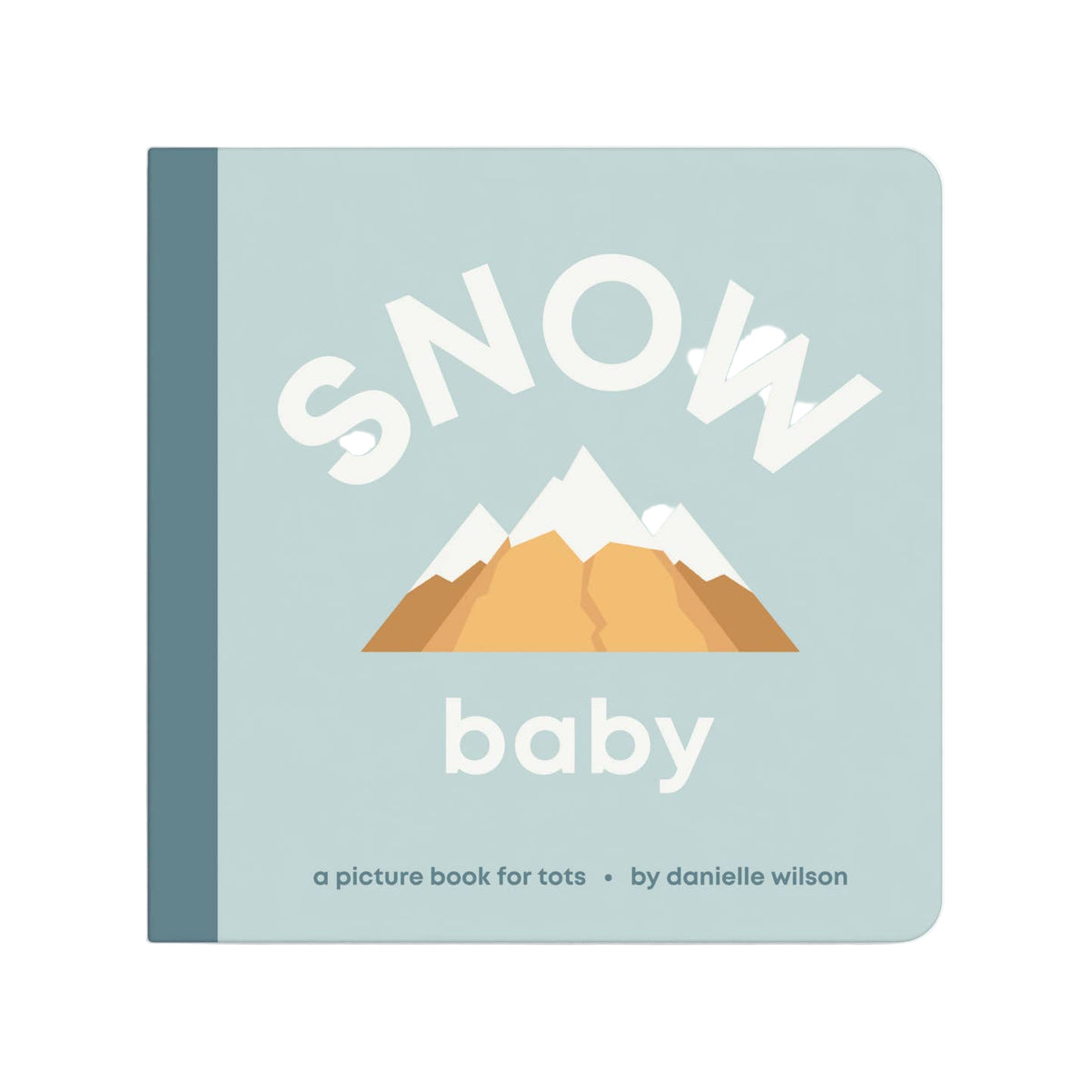 Book titled 'Snow Baby' with mountain illustration on a light blue background