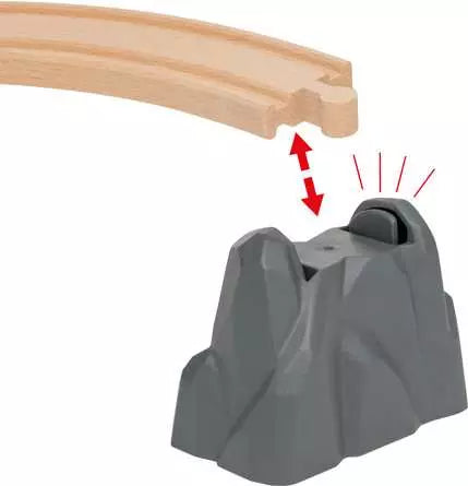 Gray plastic component with a wooden rail on a white background