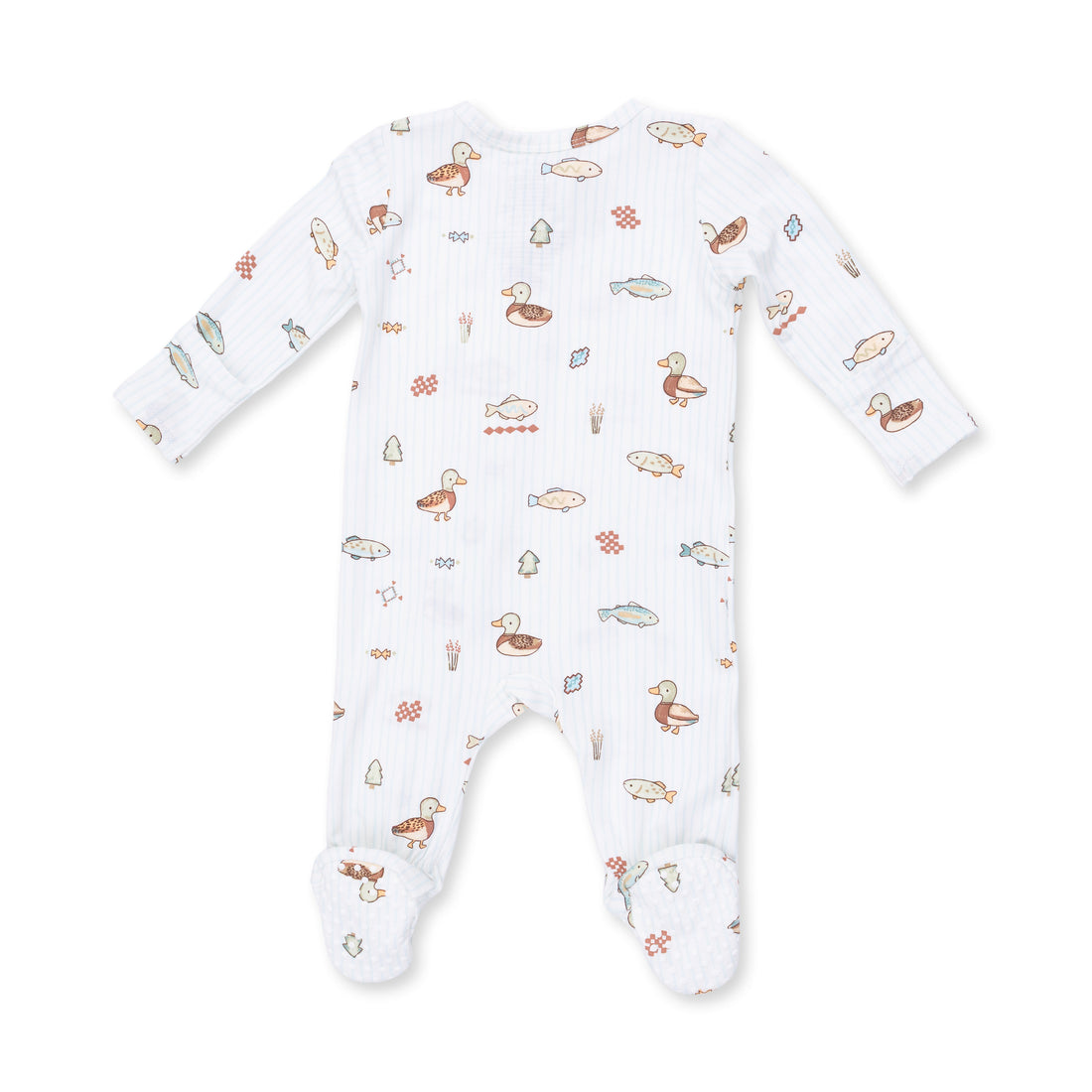 Baby onesie with animal pattern on a white background