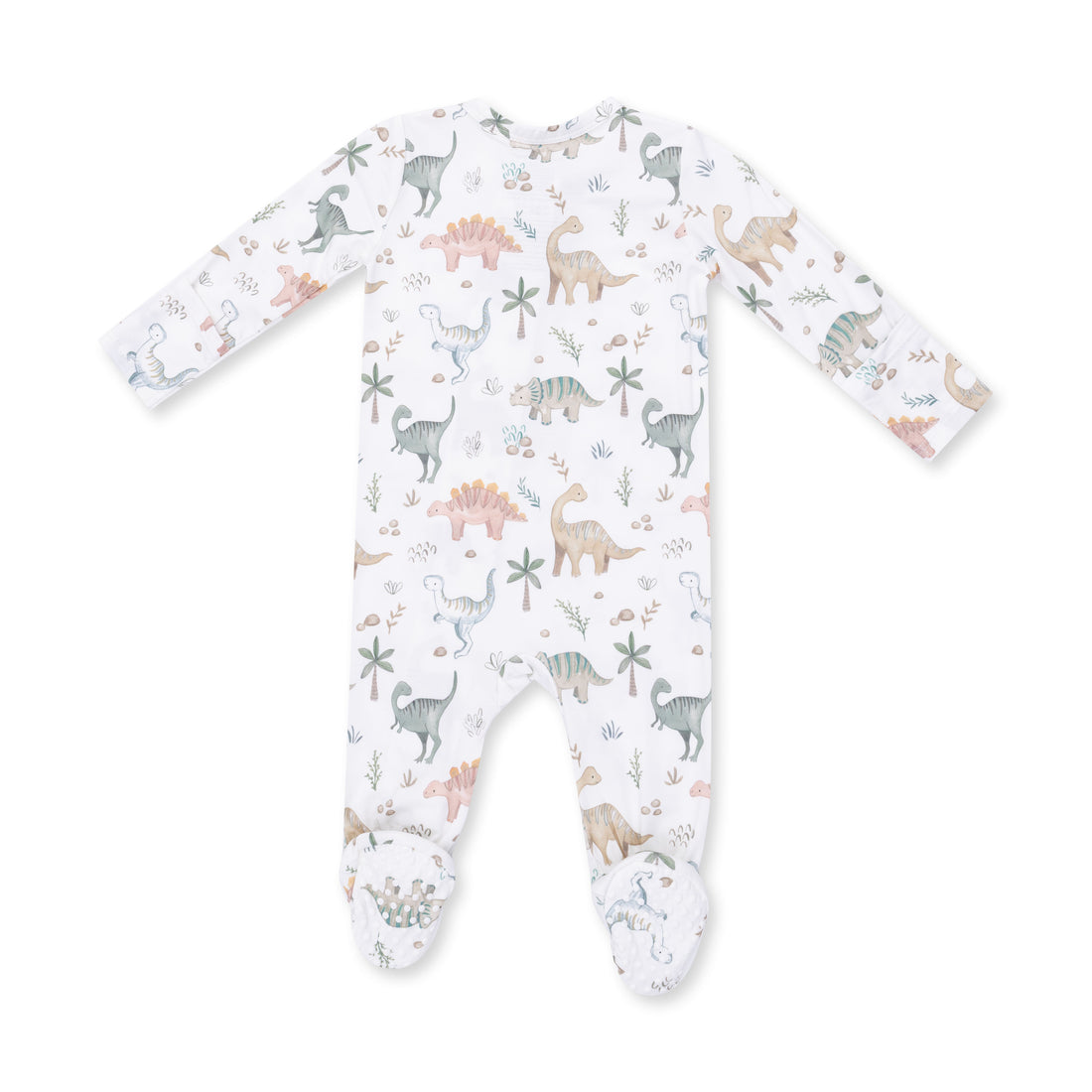Baby onesie with dinosaur pattern on a white background