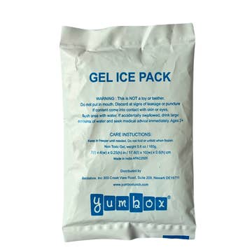 Acreplacement Yumbox Gel Ice Pack designed to fit inside a fabric sleeve for school lunch boxes.